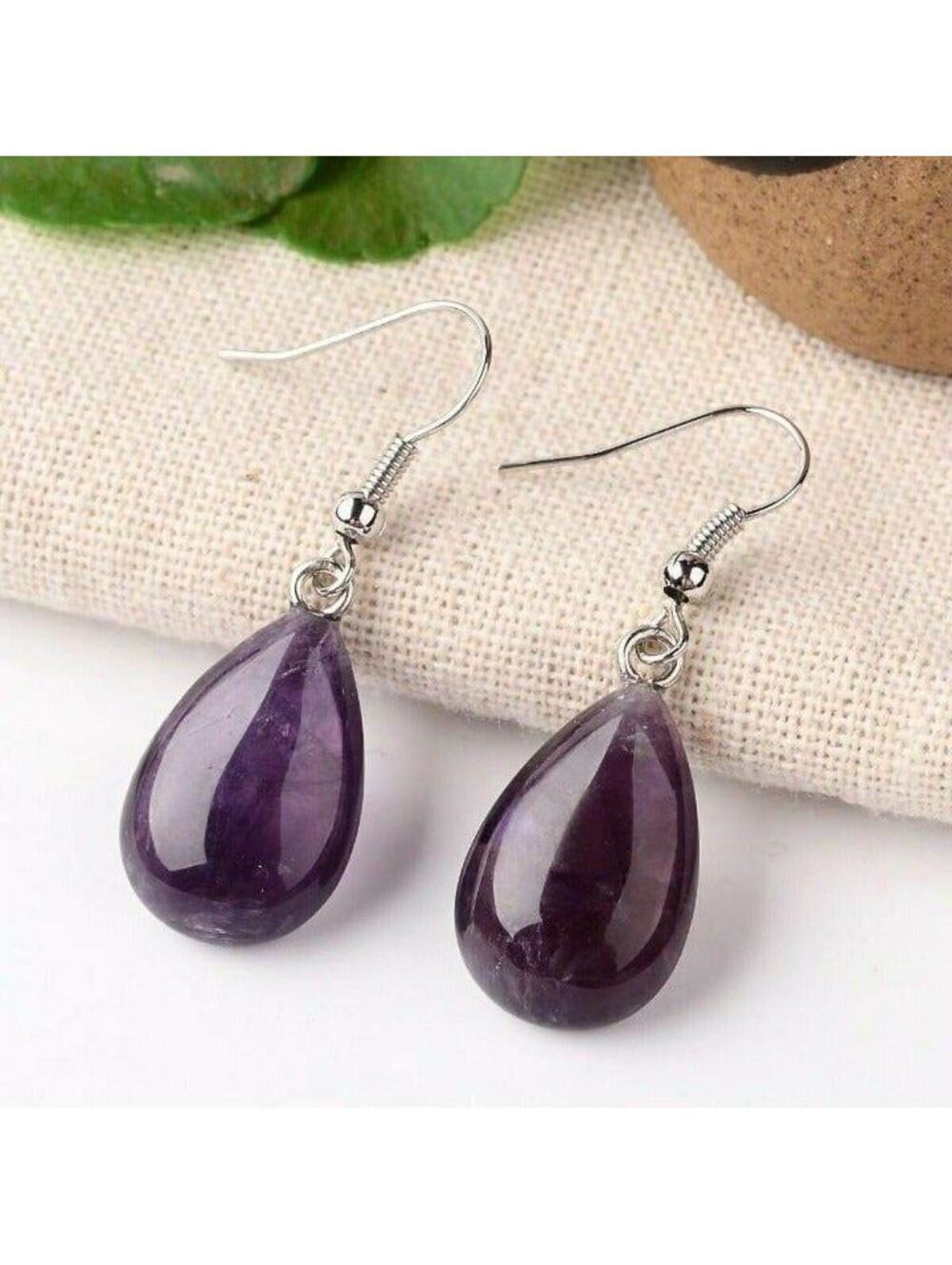 Natural Amethyst Gemstone Handcrafted Puffed Teardrop Earrings